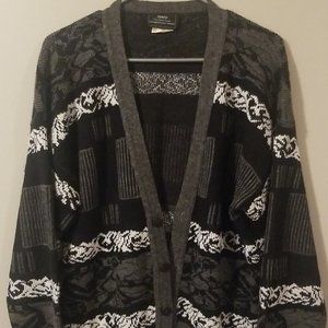 Mens Size 40 Medium Black White Cardigan Sweater Sears Grandpa Knit Cobain